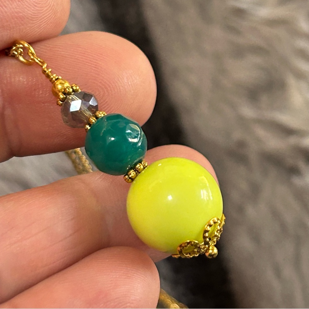 Handcrafted faceted crystal green chalcedony drop pendant on chain necklace